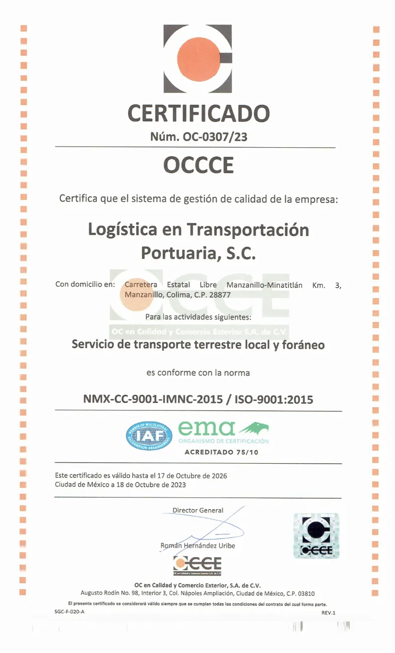 Certificado ISO 9001 OCCCE